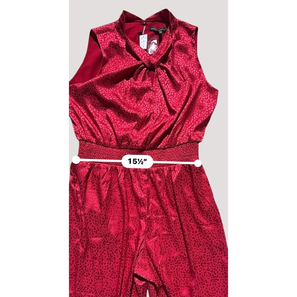 White House Black Market NWT Red Wide Leg Jumpsuit Twist Knot Neck Animal Print - Picture 15 of 15